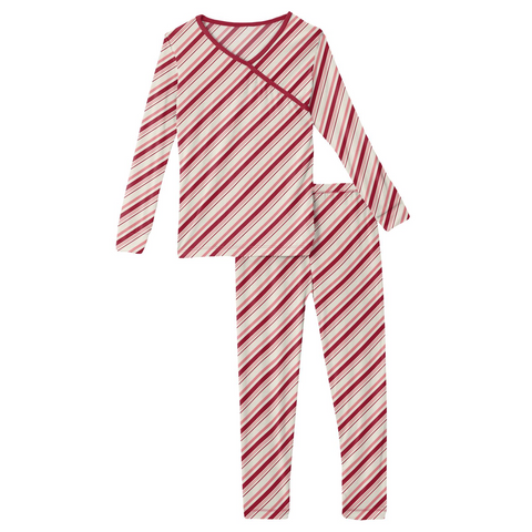 Kickee Pants Print Long Sleeve Kimono Pajama Set - Strawberry Candy Cane Stripe - Let Them Be Little, A Baby & Children's Clothing Boutique
