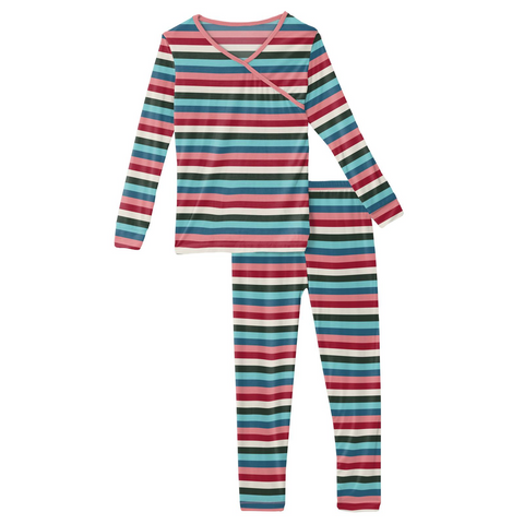 Kickee Pants Print Long Sleeve Kimono Pajama Set - Snowball Multi Stripe - Let Them Be Little, A Baby & Children's Clothing Boutique