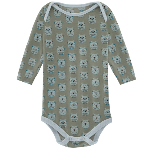 Kickee Pants Printed Long Sleeve One Piece - Silver Sage Wise Owls - Let Them Be Little, A Baby & Children's Clothing Boutique