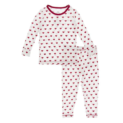 KicKee Pants Print Long Sleeve Pajama Set – Natural Hearts - Let Them Be Little, A Baby & Children's Boutique