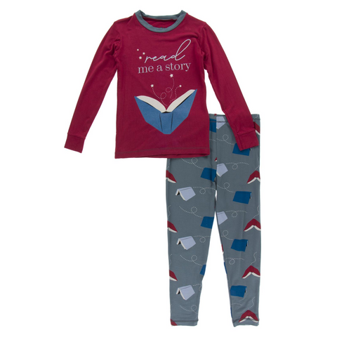 Kickee Pants Graphic Tee Long Sleeve Pajama Set - Slate Flying Books - Let Them Be Little, A Baby & Children's Clothing Boutique