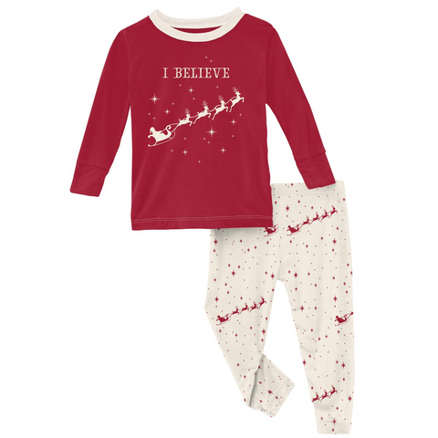 Kickee Pants Graphic Tee Long Sleeve Pajama Set - Natural Flying Santa - Let Them Be Little, A Baby & Children's Clothing Boutique