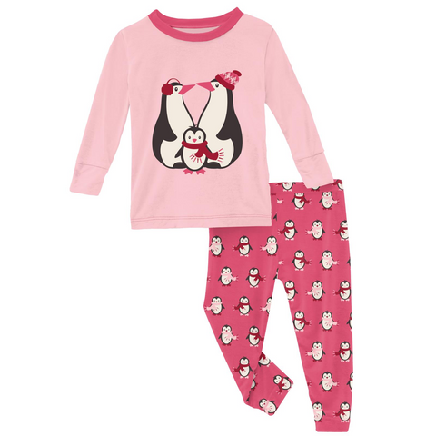 Kickee Pants Graphic Tee Long Sleeve Pajama Set - Winter Rose Penguins - Let Them Be Little, A Baby & Children's Clothing Boutique