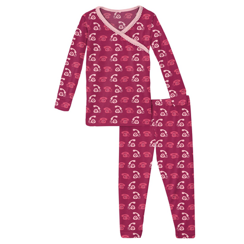 Kickee Pants Print Long Sleeve Scallop Kimono Pajama Set - Berry Telephone - Let Them Be Little, A Baby & Children's Clothing Boutique