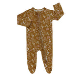 Emerson & Friends Bamboo Footie - Mustard Floral - Let Them Be Little, A Baby & Children's Boutique