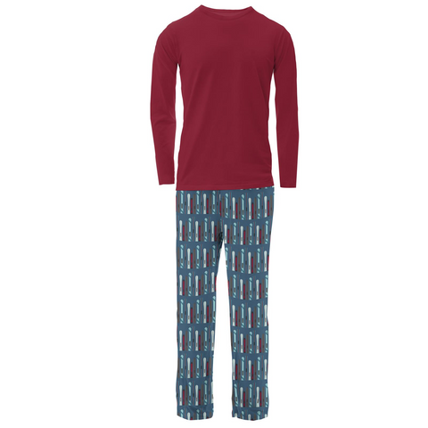 Kickee Pants Men's Print Long Sleeve Pajama Set - Twilight Skis - Let Them Be Little, A Baby & Children's Clothing Boutique