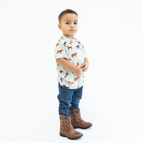 Macaron + Me Pocket Tee - Western Horses - Let Them Be Little, A Baby & Children's Clothing Boutique