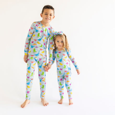Macaron + Me Long Sleeve Toddler PJ Set - Neon Dino - Let Them Be Little, A Baby & Children's Clothing Boutique