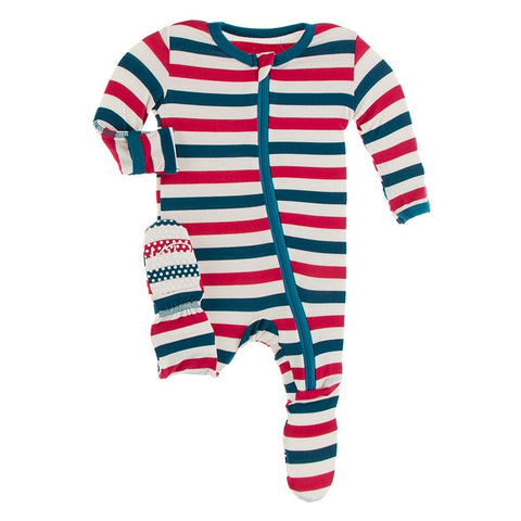 Kickee Pants Print Footie with Zipper - USA Stripe - Let Them Be Little, A Baby & Children's Clothing Boutique