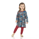 Kickee Pants Classic Long Sleeve Swing Dress - Slate Flying Books - Let Them Be Little, A Baby & Children's Clothing Boutique