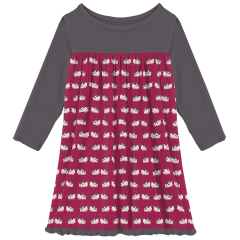 Kickee Pants Classic Long Sleeve Swing Dress - Berry Cow - Let Them Be Little, A Baby & Children's Clothing Boutique