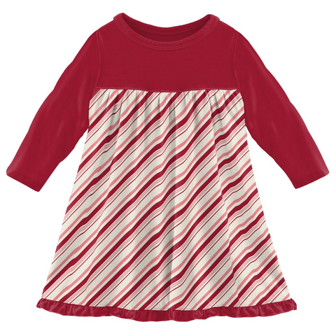 Kickee Pants Classic Long Sleeve Swing Dress - Strawberry Candy Cane Stripe - Let Them Be Little, A Baby & Children's Clothing Boutique