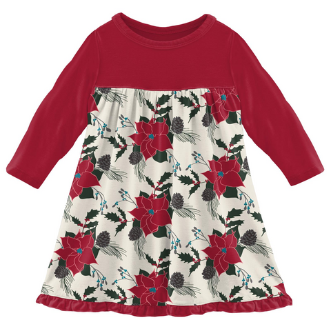 Kickee Pants Classic Long Sleeve Swing Dress - Christmas Floral - Let Them Be Little, A Baby & Children's Clothing Boutique