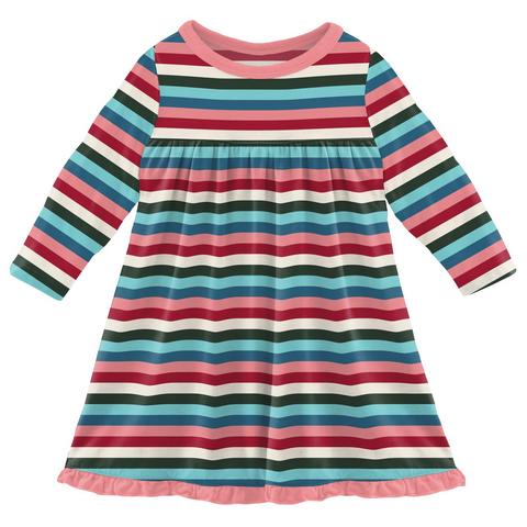 Kickee Pants Classic Long Sleeve Swing Dress - Snowball Multi Stripe - Let Them Be Little, A Baby & Children's Clothing Boutique