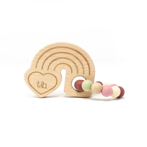 Three Hearts Rainbow Wooden Teether - Dusty Rose - Let Them Be Little, A Baby & Children's Boutique