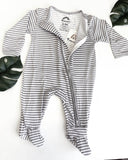 Emerson & Friends Bamboo Footie - Grey Stripe - Let Them Be Little, A Baby & Children's Boutique