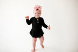 Posh Peanut Long Sleeve Henley Twirl Skirt Bodysuit - Black Ribbed - Let Them Be Little, A Baby & Children's Boutique