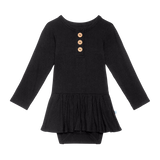 Posh Peanut Long Sleeve Henley Twirl Skirt Bodysuit - Black Ribbed - Let Them Be Little, A Baby & Children's Boutique