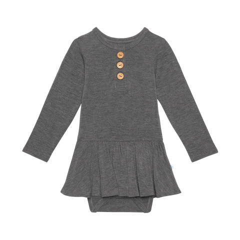 Posh Peanut Long Sleeve Henley Twirl Skirt Bodysuit - Charcoal Heather - Let Them Be Little, A Baby & Children's Boutique