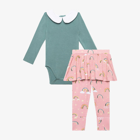 Posh Peanut Long Sleeve Peterpan Collar Bodysuit & Skirted Legging Set - Shay - Let Them Be Little, A Baby & Children's Clothing Boutique