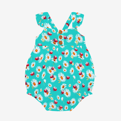 Posh Peanut Ruffled Cap Sleeve Henley Bubble Romper - Ladybug - Let Them Be Little, A Baby & Children's Clothing Boutique