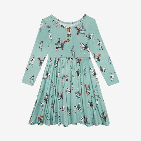 Posh Peanut Long Sleeve Henley Twirl Dress - Wallace - Let Them Be Little, A Baby & Children's Clothing Boutique