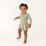 Posh Peanut Long Sleeve Henley Twirl Skirt Bodysuit - Olive Waffle - Let Them Be Little, A Baby & Children's Clothing Boutique