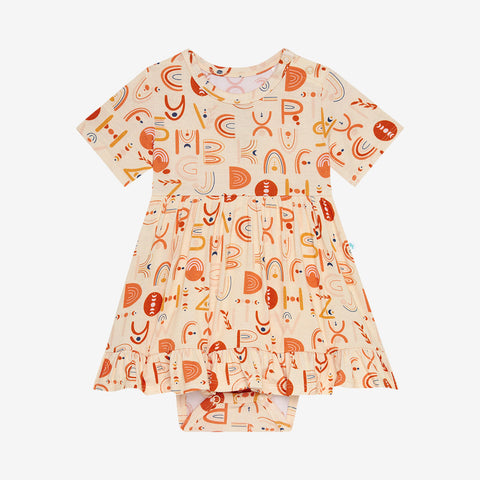 Posh Peanut Short Sleeve Ruffled Bodysuit Dress - Alphabet Medley - Let Them Be Little, A Baby & Children's Clothing Boutique