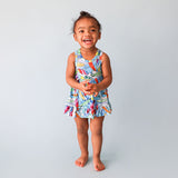 Posh Peanut Racerback Ruffled Bodysuit Dress - Wave - Let Them Be Little, A Baby & Children's Clothing Boutique