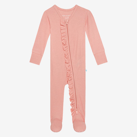 Posh Peanut Ruffled Zipper Footie - Fall Rose Waffle - Let Them Be Little, A Baby & Children's Clothing Boutique
