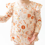 Posh Peanut Long Sleeve Ruffled Bubble Romper - Alphabet Medley - Let Them Be Little, A Baby & Children's Clothing Boutique