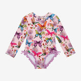Posh Peanut Long Sleeve Ruffled Rash Guard Swimsuit - Watercolor Butterfly - Let Them Be Little, A Baby & Children's Clothing Boutique