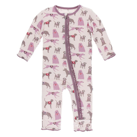 Kickee Pants Printed Muffin Ruffle Zipper Coverall - Macaroon Canine First Responders - Let Them Be Little, A Baby & Children's Boutique