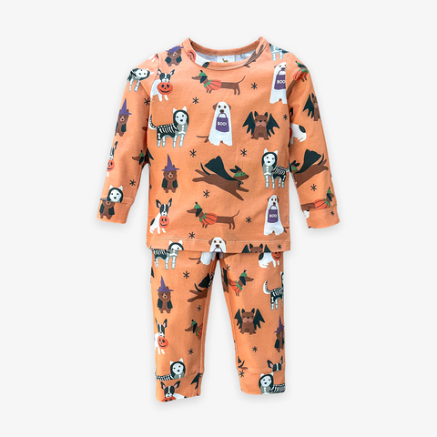 Velvet Fawn Long Sleeve PJ Set - HOWL-O-WEEN (ORANGE) - Let Them Be Little, A Baby & Children's Clothing Boutique