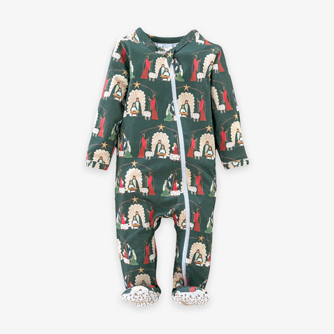 Velvet Fawn Zipper Footie - O Little Town (Evergreen) - Let Them Be Little, A Baby & Children's Clothing Boutique