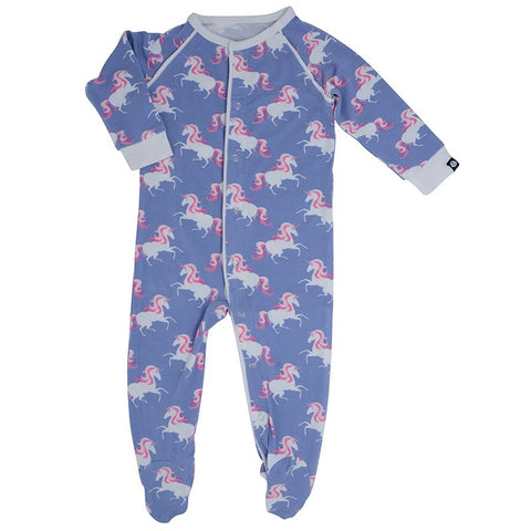 Sweet Bamboo Piped Footie - Purple Unicorns - Let Them Be Little, A Baby & Children's Boutique