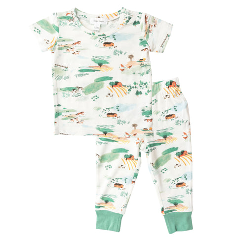 Angel Dear Short Sleeve 2 Piece PJ Set - Scenic Farm - Let Them Be Little, A Baby & Children's Clothing Boutique