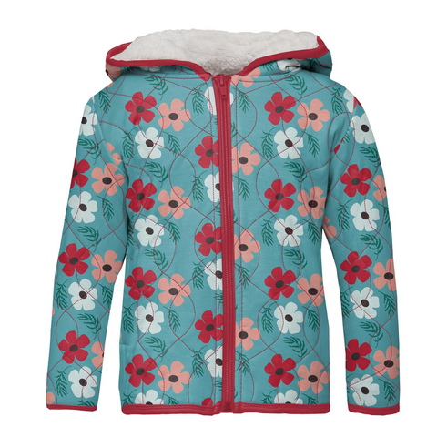 Kickee Pants Print Quilted Jacket with Sherpa-Lined Hood - Glacier Wildflowers / Natural Camping - Let Them Be Little, A Baby & Children's Clothing Boutique