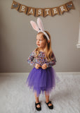 Kiki + Lulu Long Sleeve Toddler Dress w/ Tulle - Easter Bunnies Purple - Let Them Be Little, A Baby & Children's Clothing Boutique