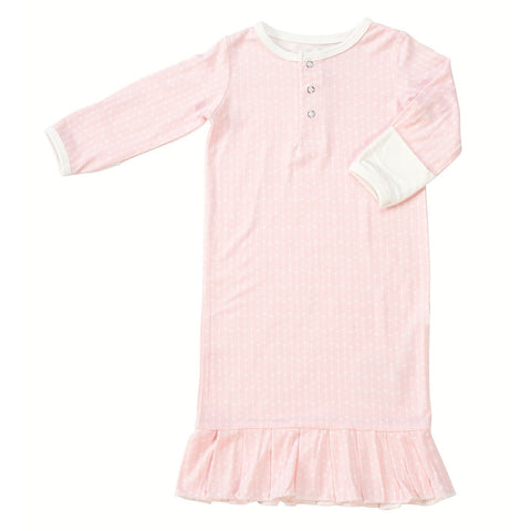 Sweet Bamboo Receiving Gown Ruffle Bottom - Pink Stars - Let Them Be Little, A Baby & Children's Boutique