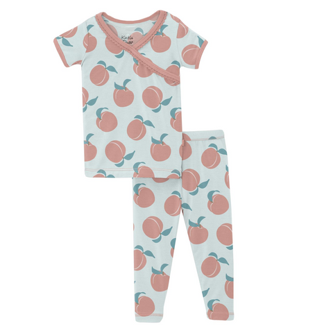 Kickee Pants Print Short Sleeve Scallop Kimono Pajama Set - Fresh Air Peaches - Let Them Be Little, A Baby & Children's Clothing Boutique