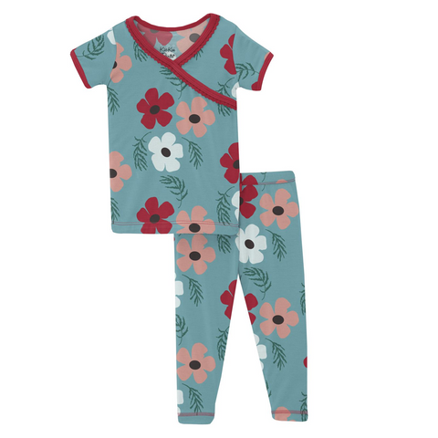 Kickee Pants Print Short Sleeve Scallop Kimono Pajama Set - Glacier Wildflowers - Let Them Be Little, A Baby & Children's Clothing Boutique