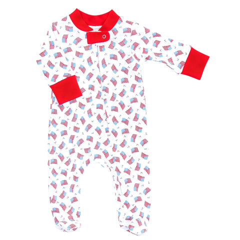 Magnolia Baby Printed Zipper Footie - Vintage Red, White, & Blue - Let Them Be Little, A Baby & Children's Clothing Boutique