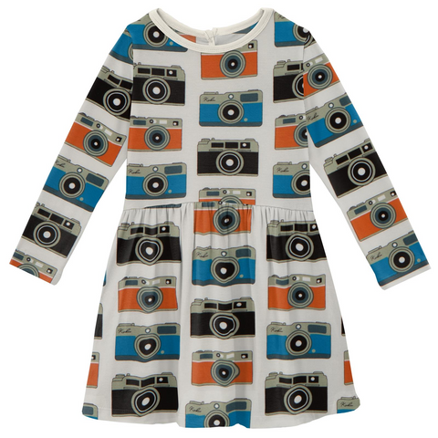 Kickee Pants Printed Long Sleeve Twirl Dress - Mom's Camera - Let Them Be Little, A Baby & Children's Clothing Boutique