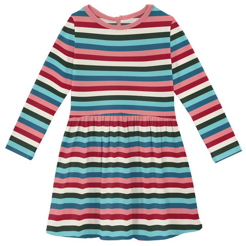 Kickee Pants Print Long Sleeve Twirl Dress - Snowball Multi Stripe - Let Them Be Little, A Baby & Children's Clothing Boutique