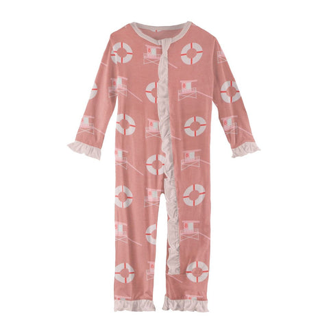 Kickee Pants Print Classic Ruffle Zipper Coverall - Antique Pink Lifeguard - Let Them Be Little, A Baby & Children's Clothing Boutique