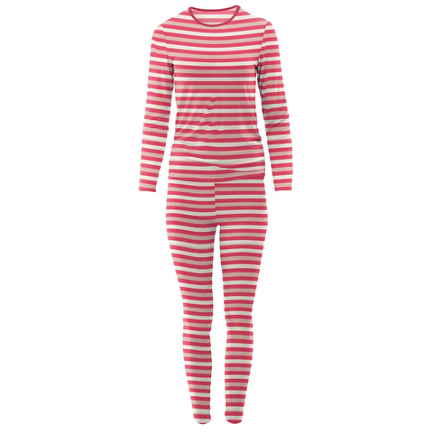 Kickee Pants Women's Print Long Sleeve Fitted Pajama Set - Hopscotch Stripe - Let Them Be Little, A Baby & Children's Clothing Boutique