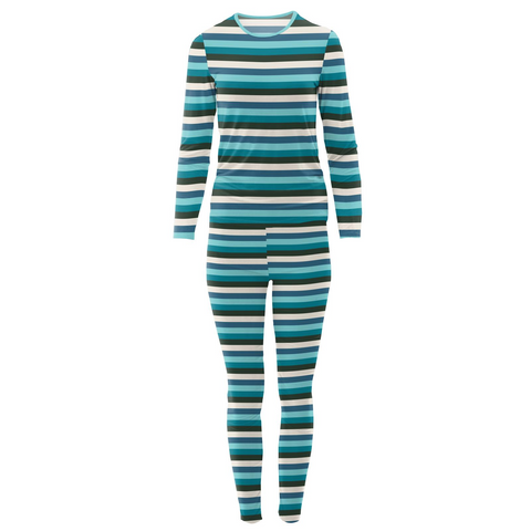 Kickee Pants Women's Print Long Sleeve Fitted Pajama Set - Ice Multi Stripe - Let Them Be Little, A Baby & Children's Clothing Boutique