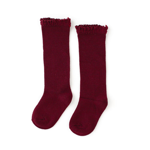 Little Stocking Co. Lace Top Knee Highs - Wine - Let Them Be Little, A Baby & Children's Clothing Boutique