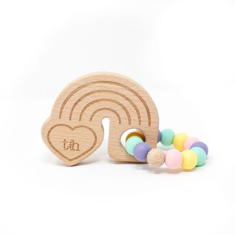 Three Hearts Rainbow Wooden Teether - Baby's Breath - Let Them Be Little, A Baby & Children's Boutique